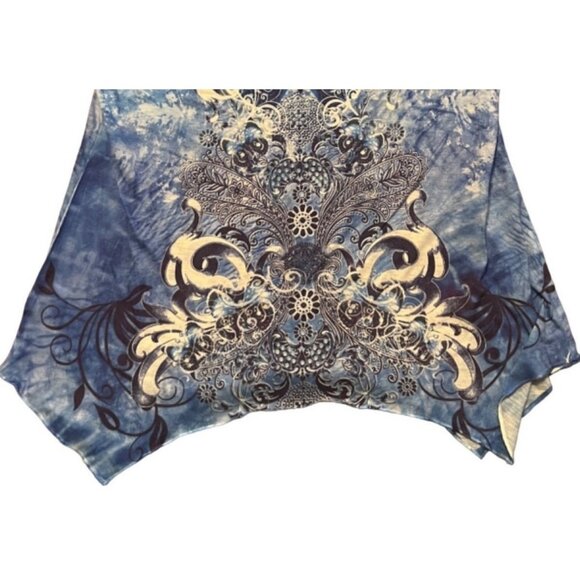 Jane Ashley women's blue patterned cap sleeve top size XL asymmetrical hem - Picture 4 of 8